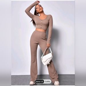 Apricot ribbed 2 pc set
